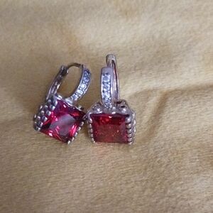 Elegant Gold Filled and Red Gemstone Earrings